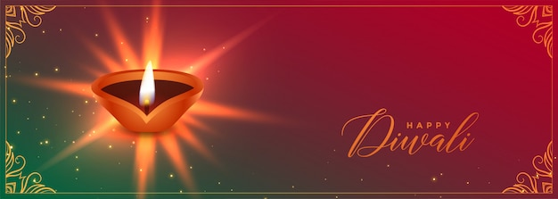 Kostenlose Vektor diwali festival banner mit diya