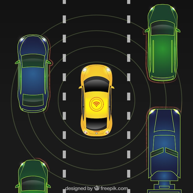 Kostenloser Vektor draufsicht des autonomen autos mit flachem design