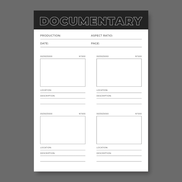 Einfaches einfarbiges Dokumentarfilm-Storyboard