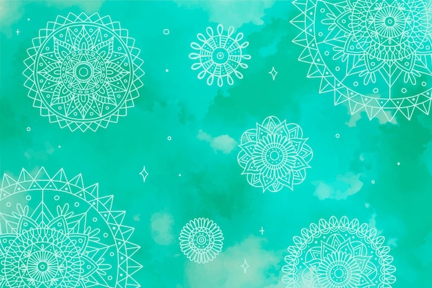 Kostenloser Vektor einfarbiger hintergrund im aquarell mit mandalas