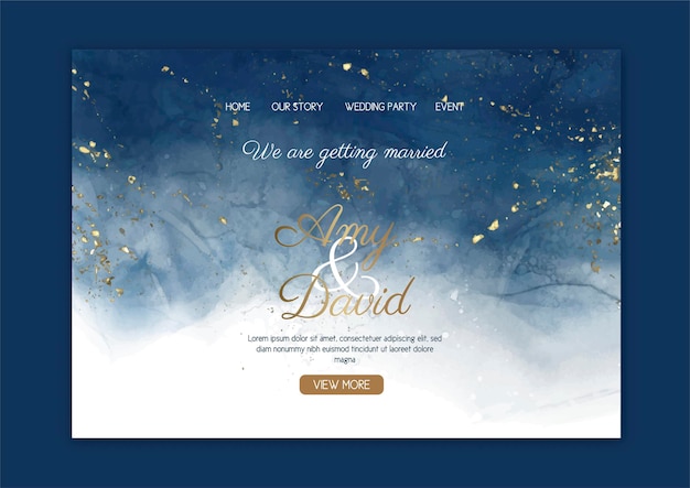 Kostenlose Vektor elegante hochzeit landing page mit handgemalten aquarell design