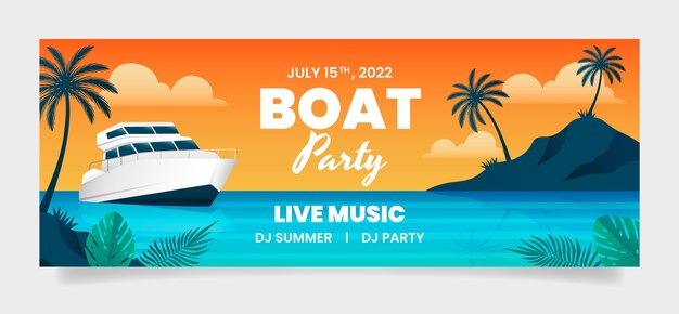 Farbverlauf-Bootsparty mit Palmen-Facebook-Cover