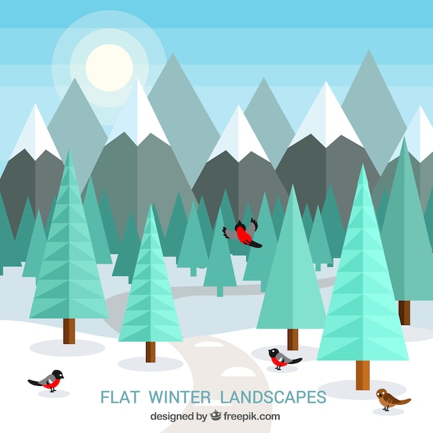 Kostenloser Vektor flach winterlandschaft