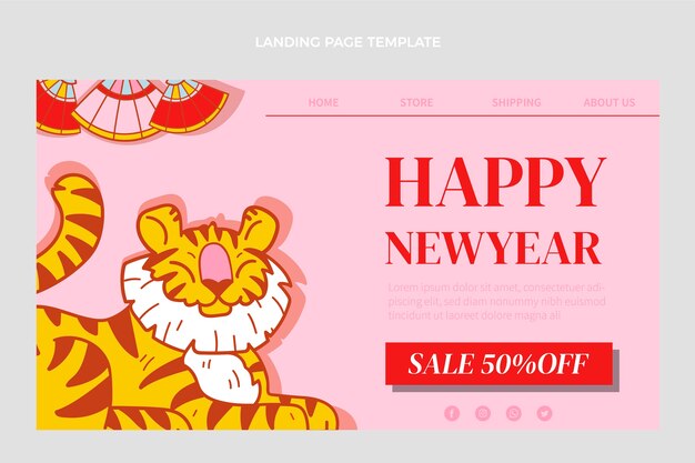 Flache chinesische Neujahrs-Landingpage-Vorlage