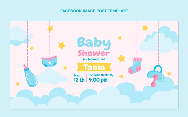 Flache Design-Babyparty-Facebook-Post-Vorlage