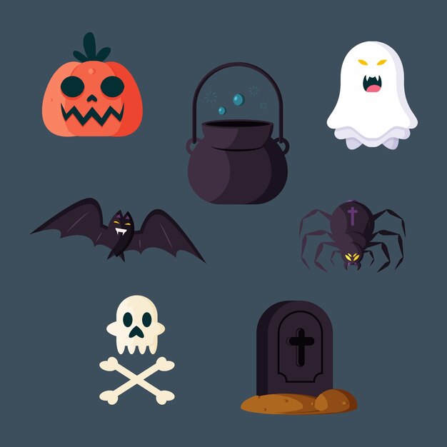 Flache Design Halloween Elemente Pack