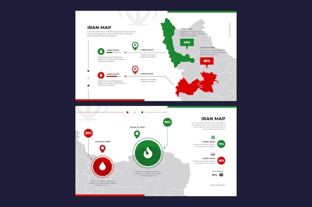 Kostenlose Vektor flache design-infografikkarte des iran