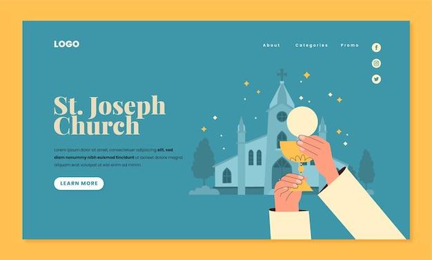 Kostenlose Vektor flache design-landing-page-vorlage für die kirche