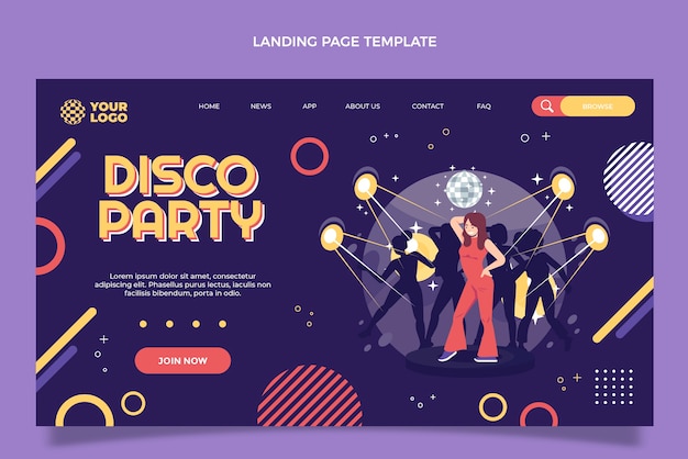 Kostenloser Vektor flache disco-party-landingpage-vorlage