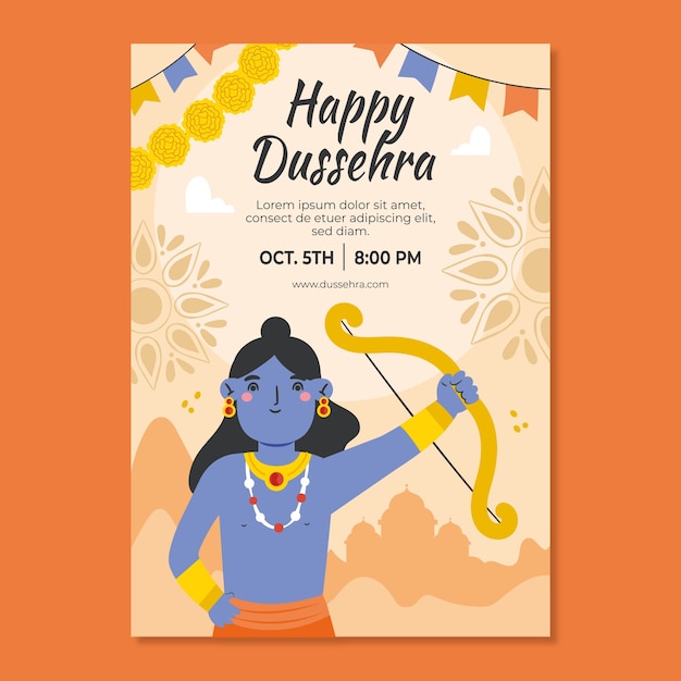 Kostenlose Vektor flache dussehra vertikale plakatvorlage