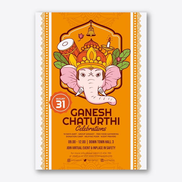 Kostenloser Vektor flache ganesh chaturthi vertikale plakatvorlage