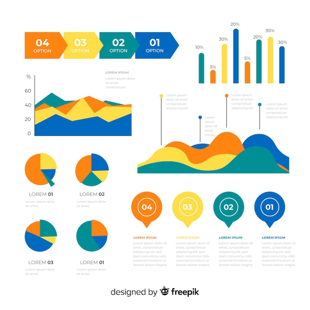 Kostenlose Vektor flache infographik elemente mit statistiken sammlung