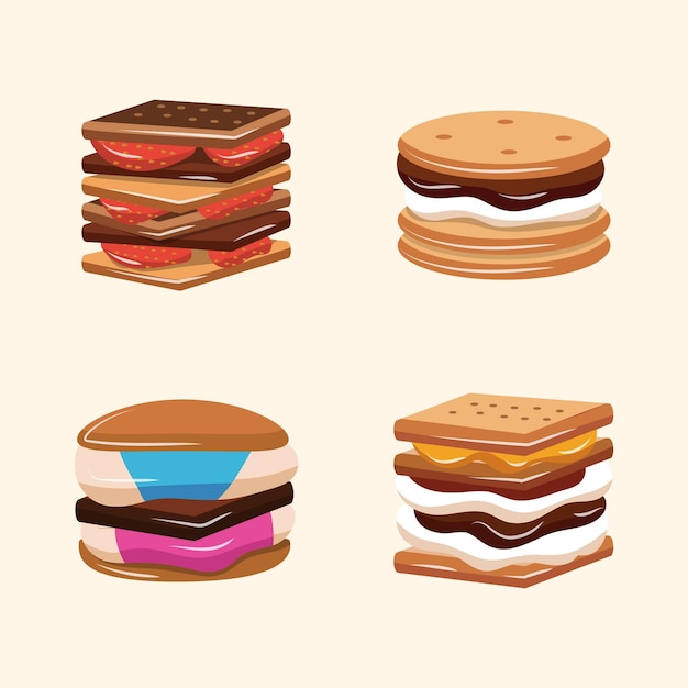 Kostenlose Vektor flache köstliche s'more-set-illustration