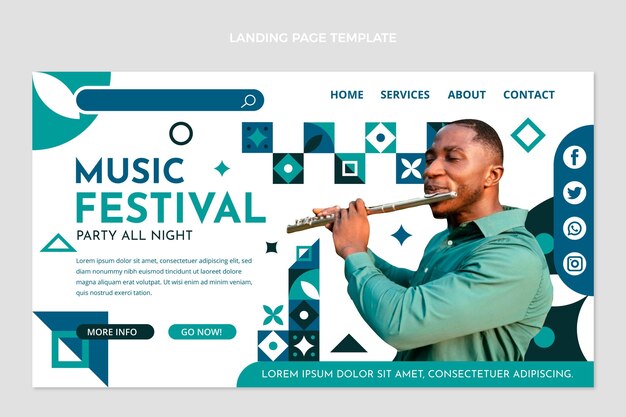 Flache Mosaik-Musikfestival-Landingpage-Vorlage