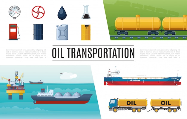 Flache Ölindustrie Elemente eingestellt mit LKW Tankstelle Tanker Ventil Manometer Fass Kanister Benzintanks Seebohranlage