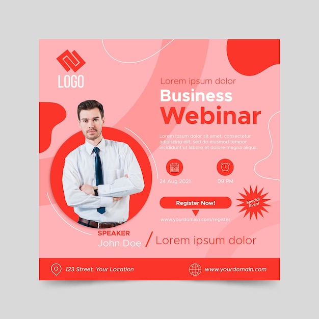 Kostenlose Vektor flache quadratische flyer business webinar vorlage