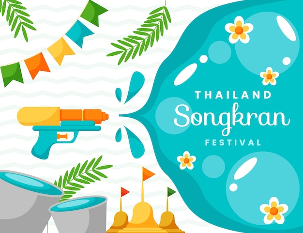 Flache Songkran-Feierillustration