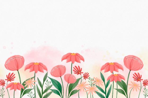 Kostenloser Vektor flacher blumenhintergrund mit gezeichneter illustration der aquarellhand