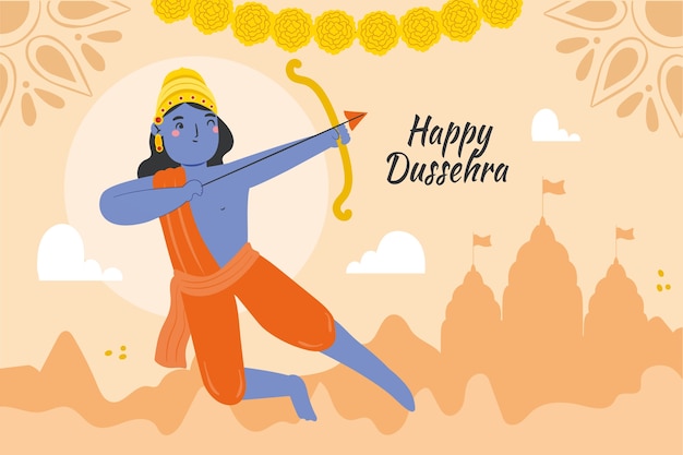 Kostenlose Vektor flacher dussehra-hintergrund