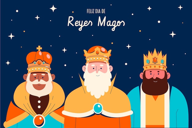 Kostenloser Vektor flacher hintergrund für reyes magos