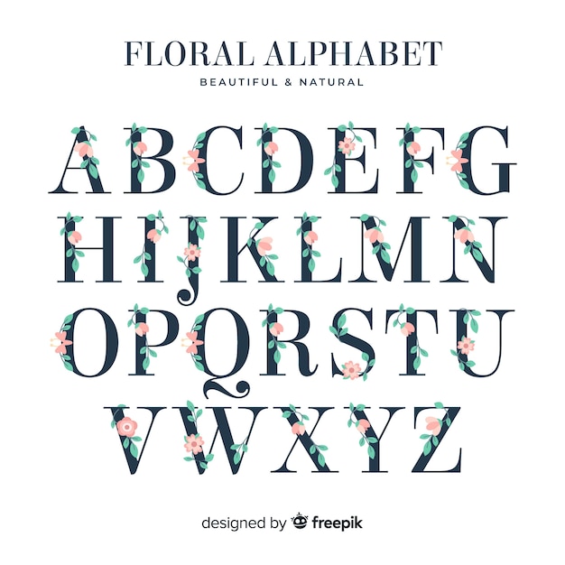 Flaches Alphabet mit Blumen