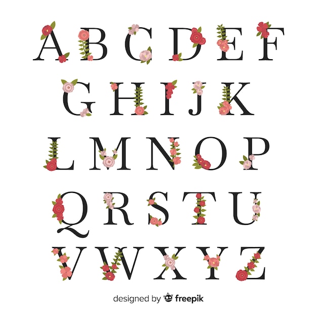 Flaches Alphabet mit Blumen