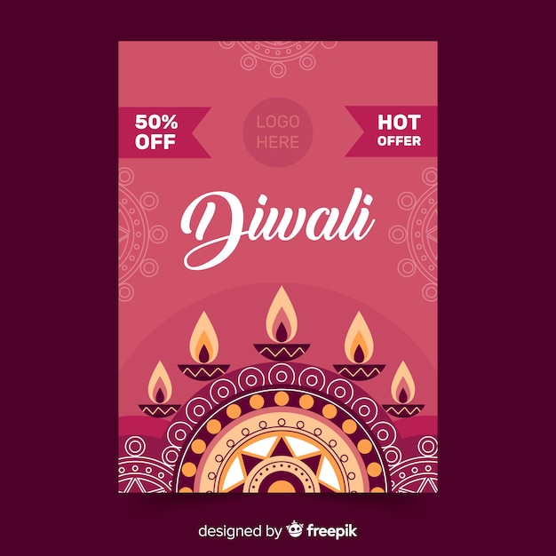 Kostenloser Vektor flaches design diwali verkauf plakat vorlage