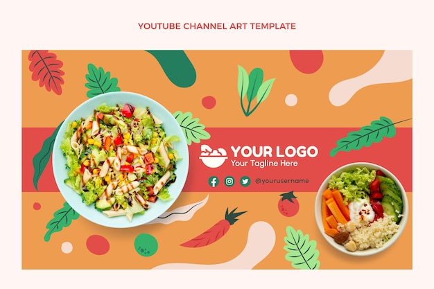 Flaches Design von Food-YouTube-Kanalkunst