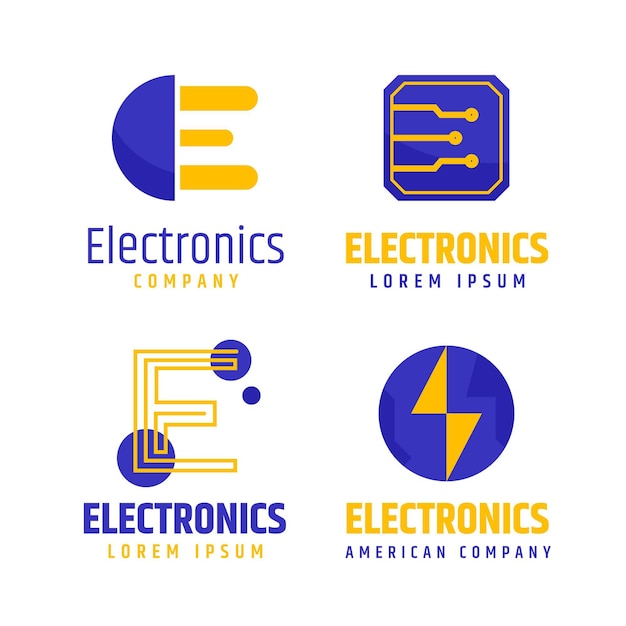 Kostenlose Vektor flaches elektronik-logo-paket