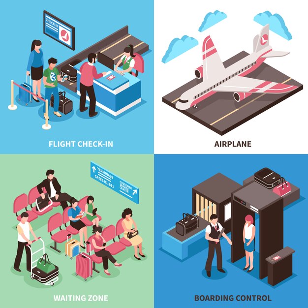 Flughafen-Abflug-Konzept-isometrisches Design