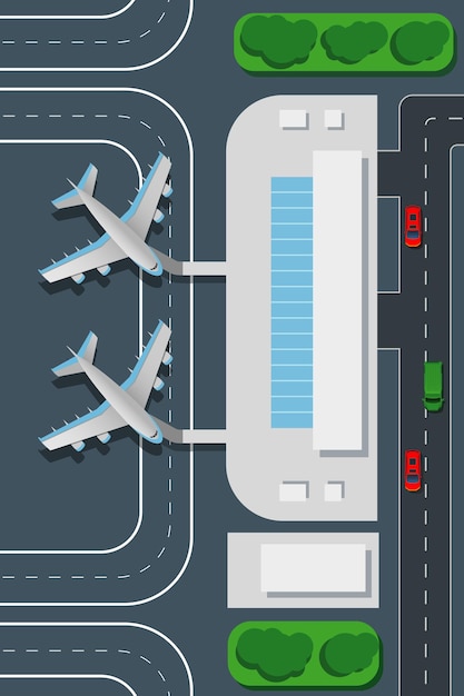 Kostenloser Vektor flughafen draufsicht illustration.