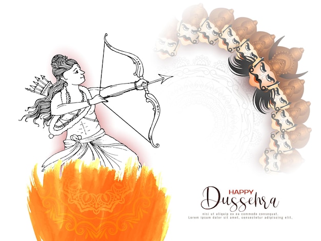 Kostenlose Vektor fröhliche dussehra-festivalkarte mit lord rama, der das ravana-konzept tötet