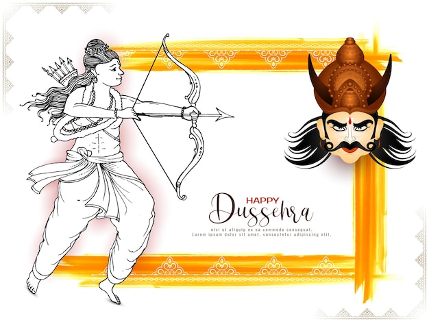 Kostenlose Vektor fröhliche dussehra-kulturfestival-feierkarte mit lord rama, der das ravana-konzept tötet