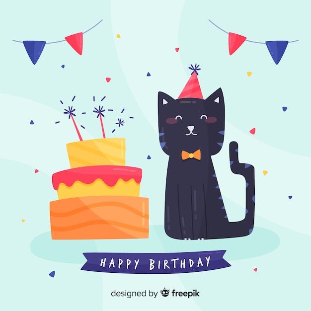 Kostenlose Vektor geburtstag katze hintergrund