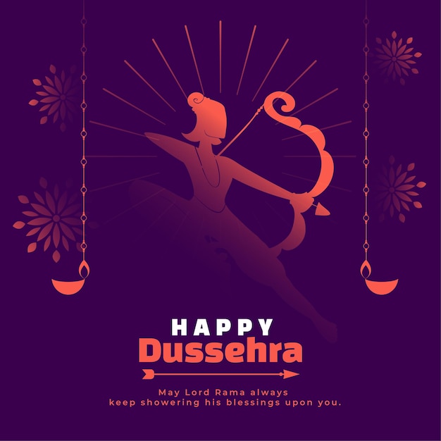 Kostenlose Vektor glückliche dussehra-grußkarte mit lord rama mit diya