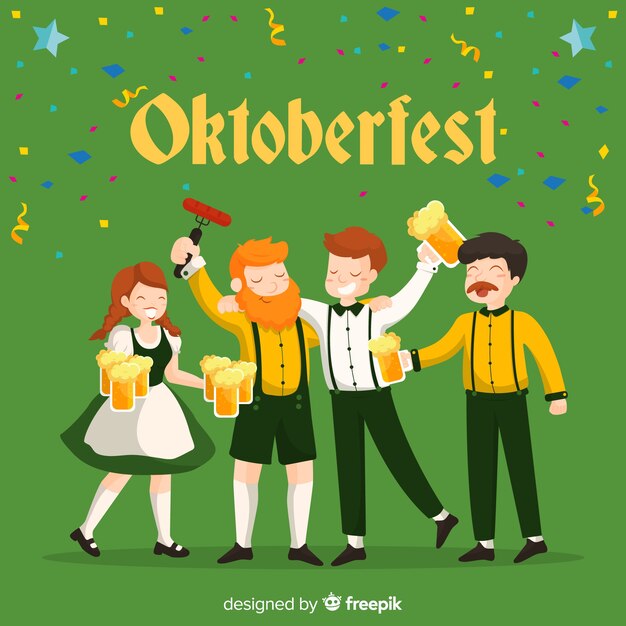 Glückliche Leute, die oktoberfest mit flachem Design feiern