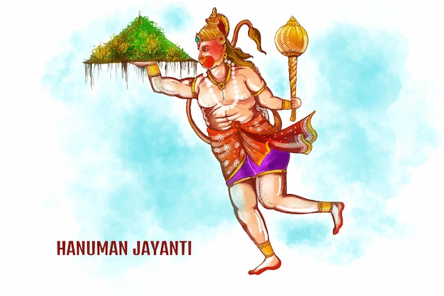 Kostenloser Vektor glückliches hanuman jayanti feiert die geburt von lord sri hanuman kartenhintergrund