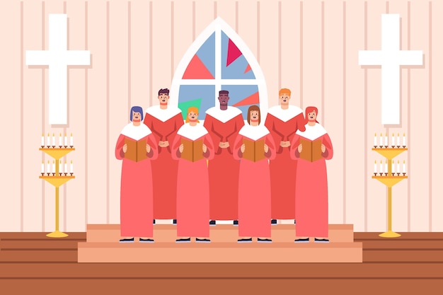 Kostenlose Vektor gospelchor in einer kirche