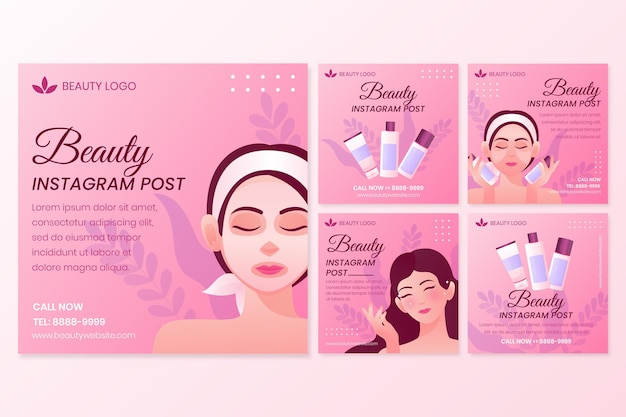 Kostenlose Vektor gradient beauty instagram post set