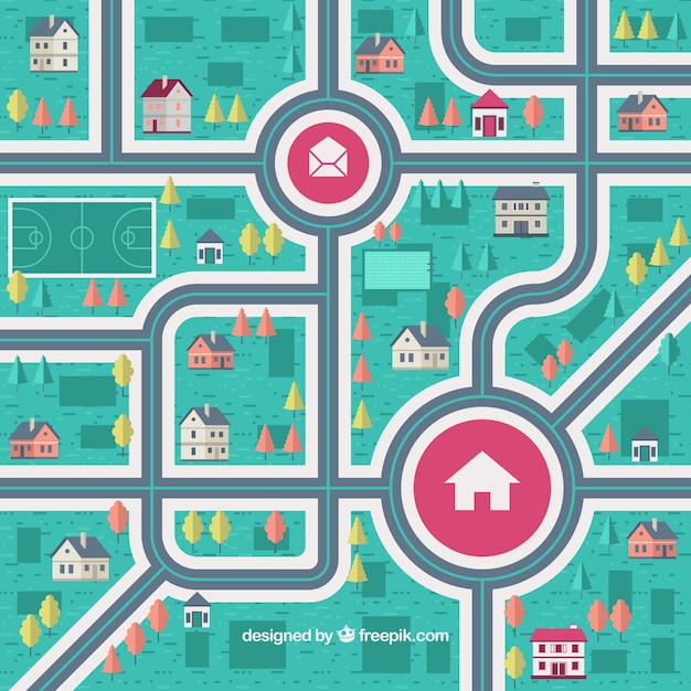 Kostenloser Vektor großer stadtplan in flachem design