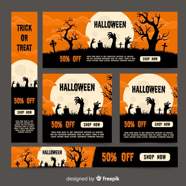 Halloween-Web-Banner-Sammlung mit flachem Design