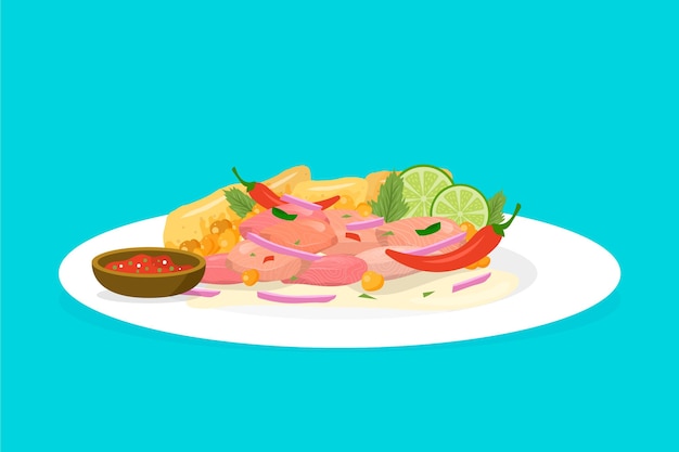 Hand gezeichnete Ceviche-Illustration