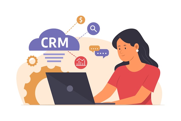 Hand gezeichnete crm-Illustration des flachen Designs