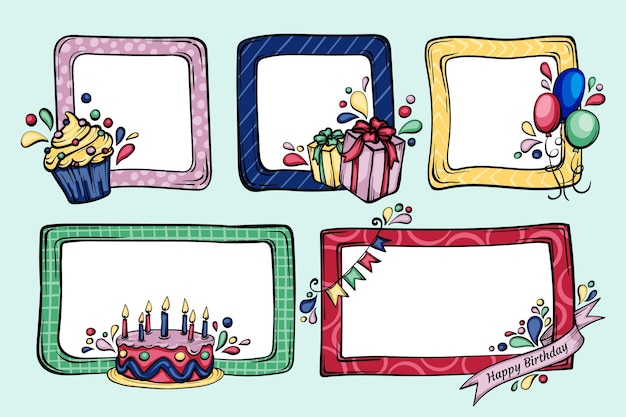 Kostenloser Vektor hand gezeichnete geburtstag collage frame pack