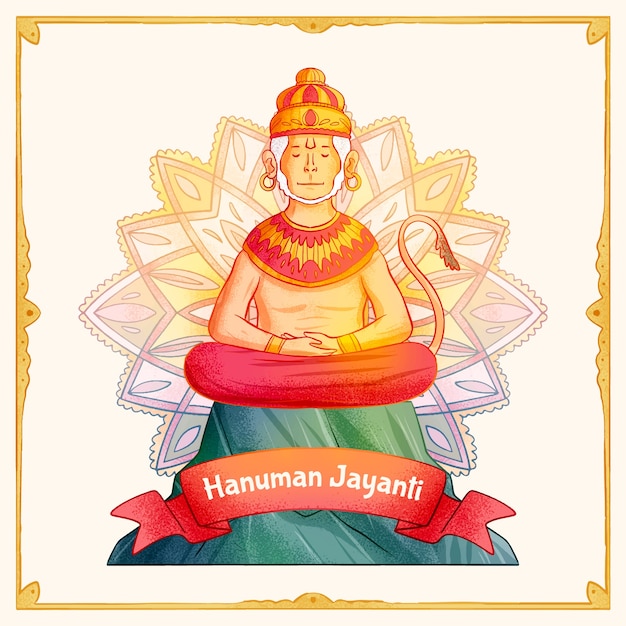 Kostenloser Vektor hand gezeichnete hanuman jayanti illustration