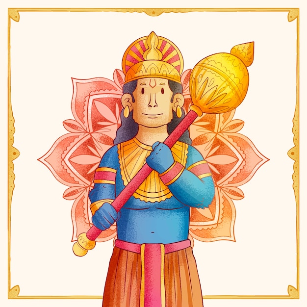 Kostenloser Vektor hand gezeichnete hanuman jayanti illustration