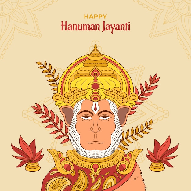 Kostenloser Vektor hand gezeichnete hanuman jayanti illustration