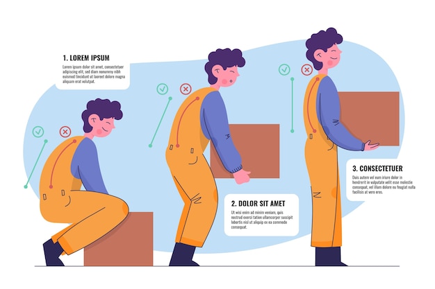 Kostenlose Vektor hand gezeichnete infografiken zur korrektur der körperhaltung