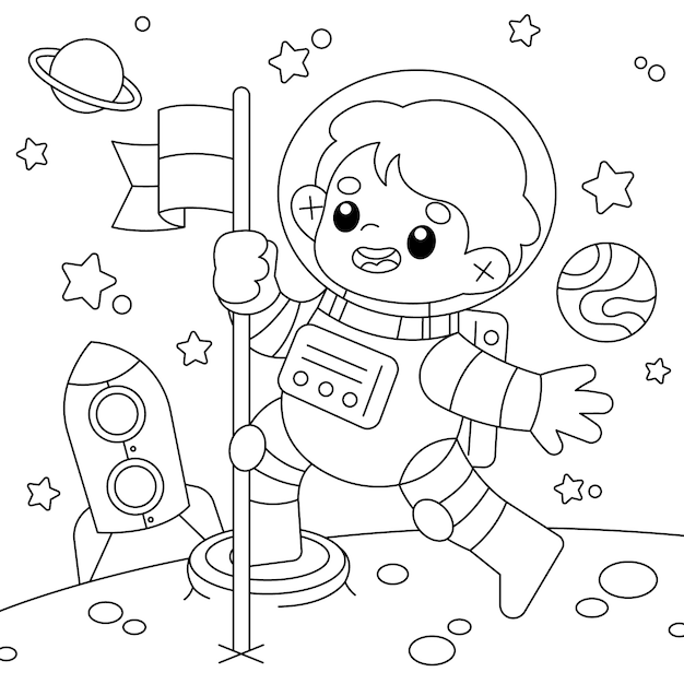 Kostenloser Vektor handgezeichnete astronauten-malbuchillustration