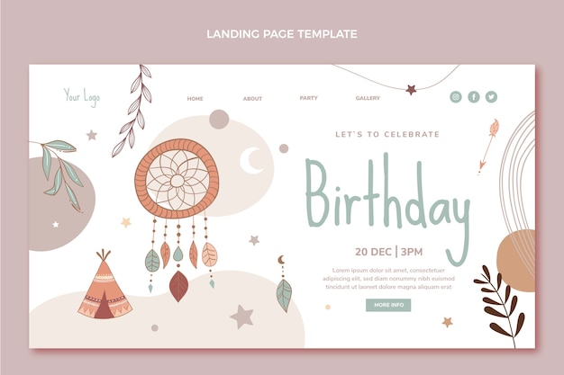 Kostenloser Vektor handgezeichnete boho-geburtstags-landingpage